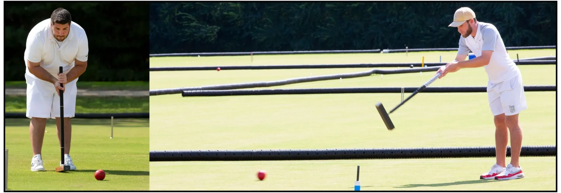 A field with many pipes and balls on it