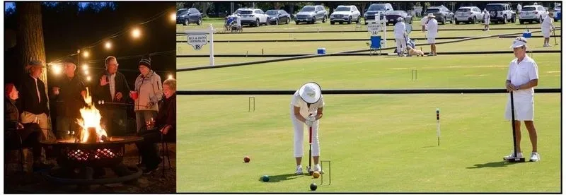 A person playing croquet on the grass.